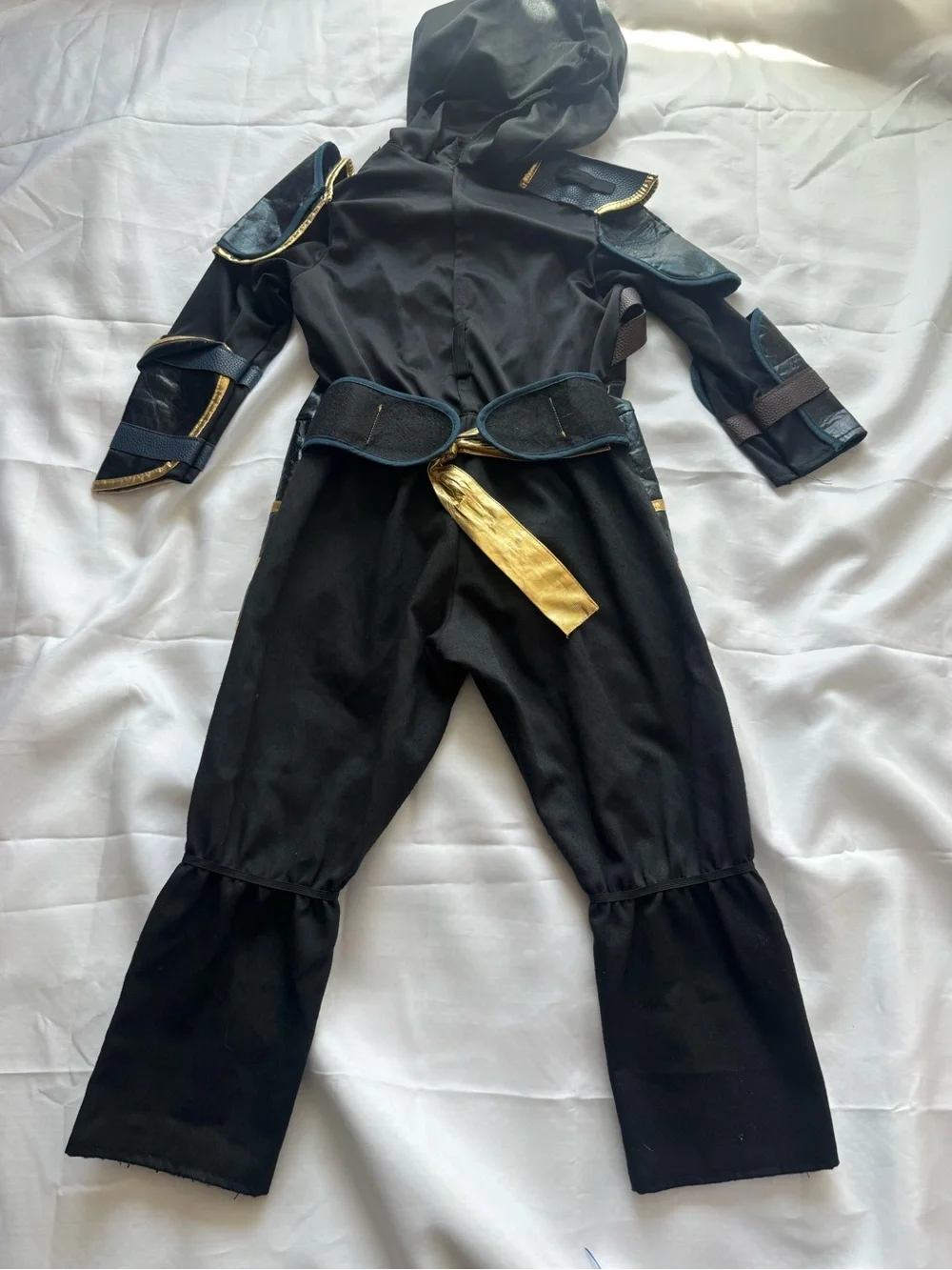 Kids Black and Gold Ninja Costume Hooded Jumpsuit